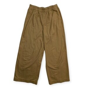 LOFT Tan Pleated Wide Leg Cotton Twill Pants Elastic Waist‎ Womens Medium